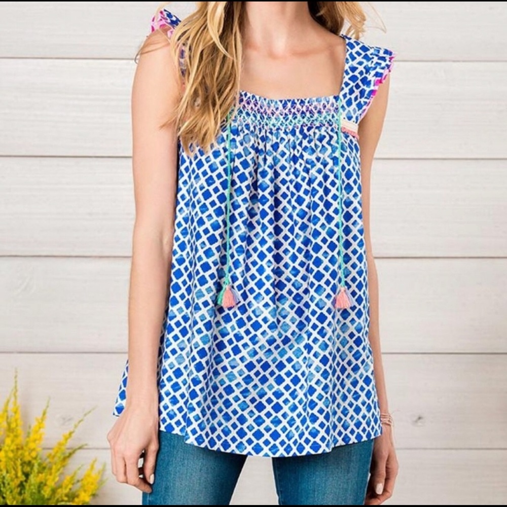 Matilda Jane Wandering Waters Smocked Tassel Top S